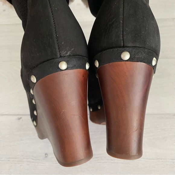 UGG Carnegie Cuffed Shearling Boots Black Suede Leather Platform Sz 8 - Picture 10 of 11